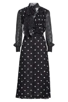 Polka Dot Tie Neck Long Sleeve Midi Dress | Nordstrom