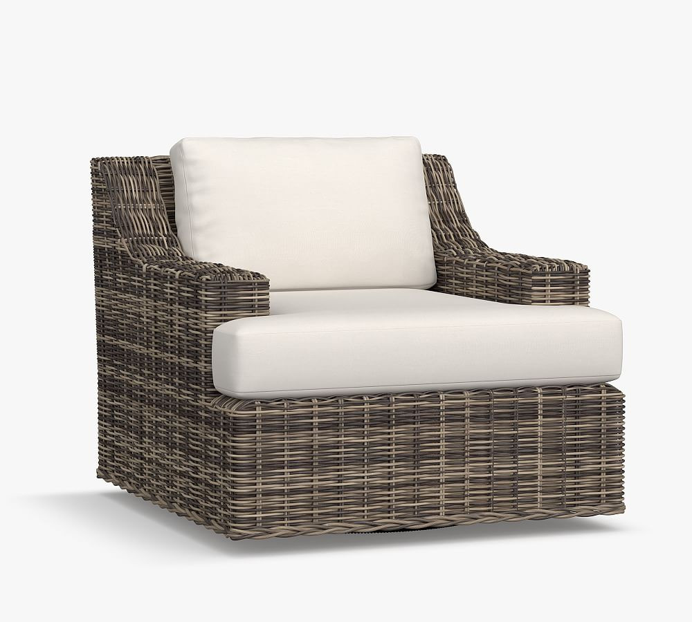 Huntington Wicker Slope Arm Swivel Outdoor Lounge Chair | Pottery Barn (US)