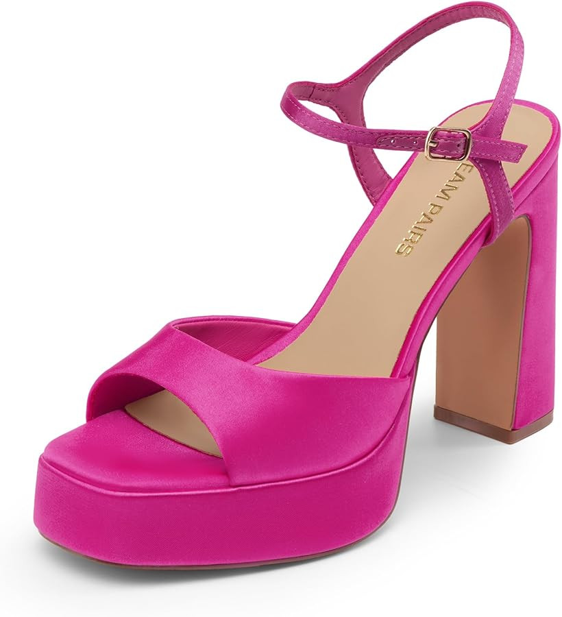 DREAM PAIRS Platform Heels for Women, Square Toe Chunky High Heels Ankle Strap Sandals for Weddin... | Amazon (US)