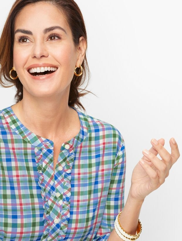 Ruffle Button Front Shirt - Picnic Plaid | Talbots