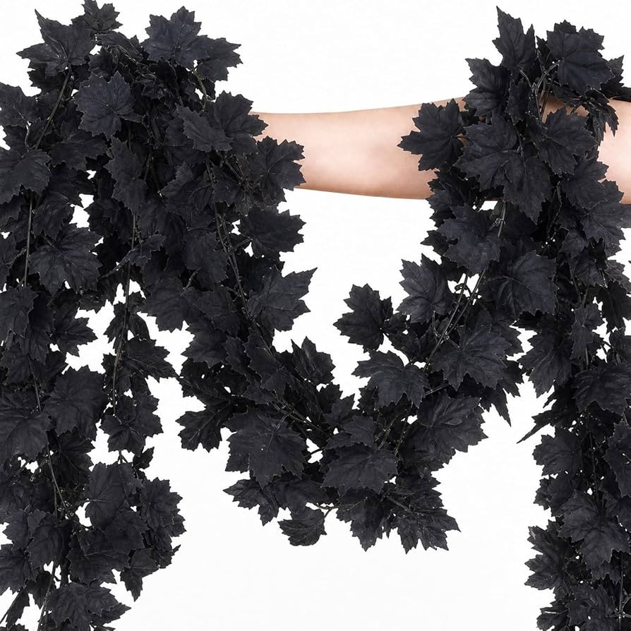 Mega-L Halloween Garland, 2 Pack Black Maple Leaf Garland Halloween Decor | Amazon (US)