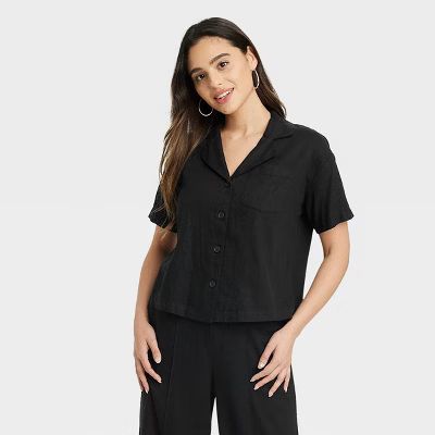 Women's Linen Short Sleeve Button-Down Camp Shirt - A New Day™ | Target