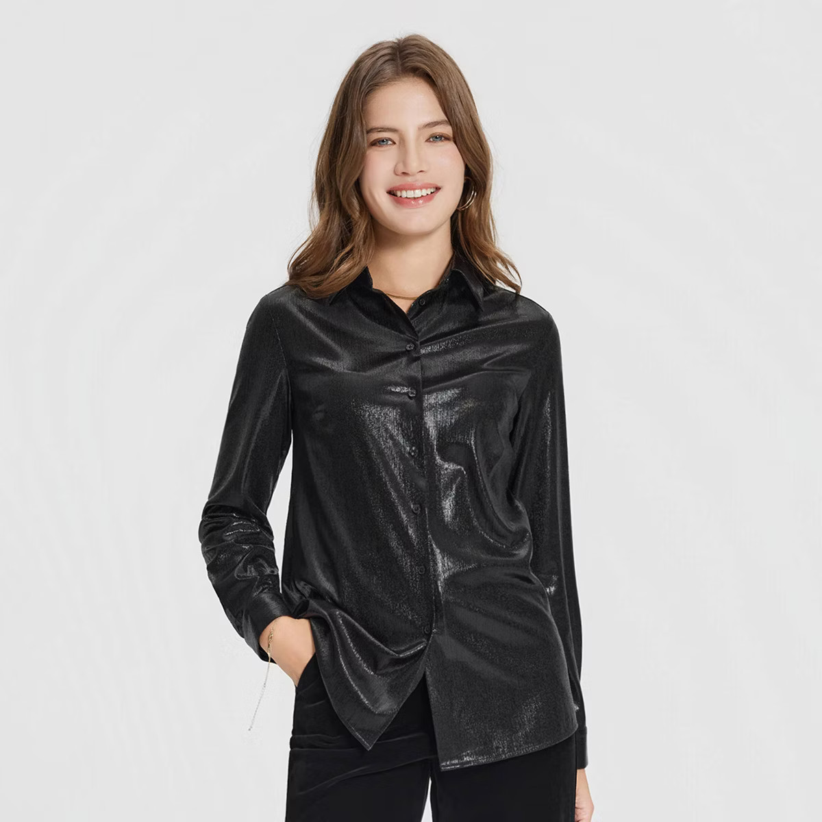 Women's Long Sleeve Party Button-Down Shirt - A New Day™ Brown M | Target