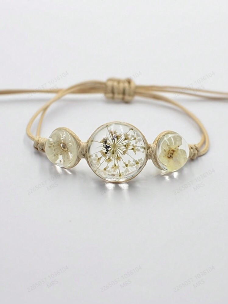 1pc Fashion Minimalist Versatile Bracelet, Handmade Jewelry For Women, Dried Flower & Glass Bead Decor, Creative Sweet Elegant Delicate Everyday Accessory, Lovely Gift | SHEIN