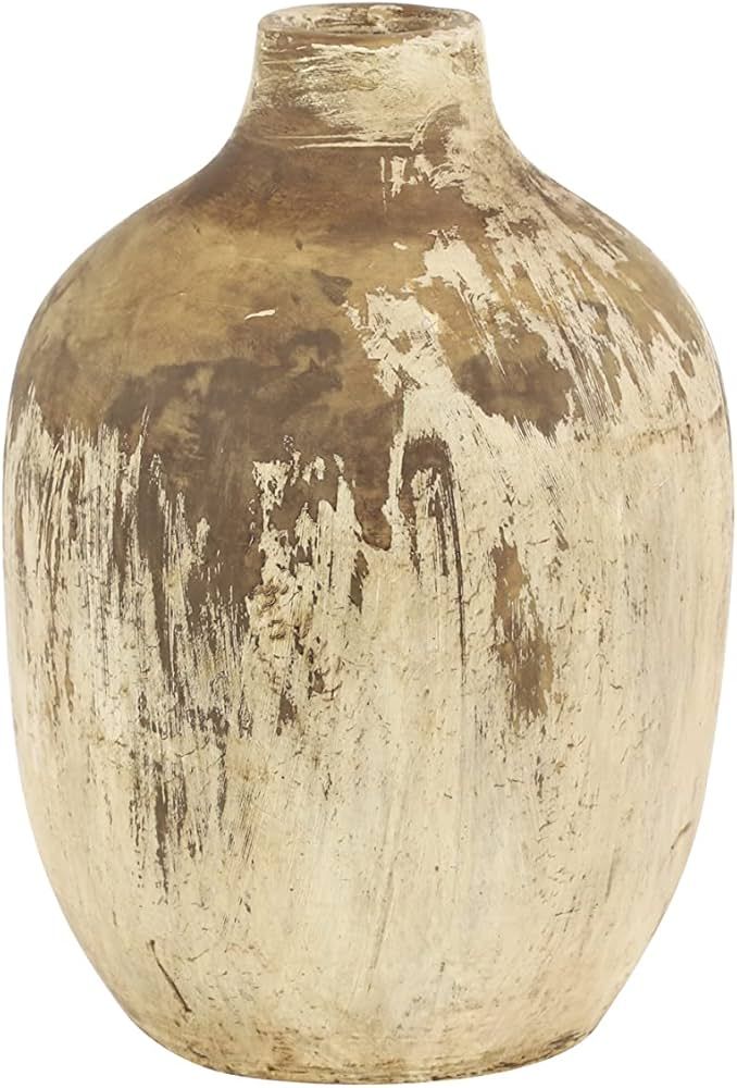 Deco 79 Ceramic Distressed Vase, 7" x 7" x 10", Beige | Amazon (US)
