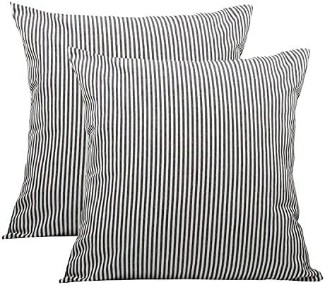 Outdoor Pillow Covers Pillow-Cases Farmhouse Pillows Set of 2 Pillow Black and White Linen Tickin... | Amazon (CA)