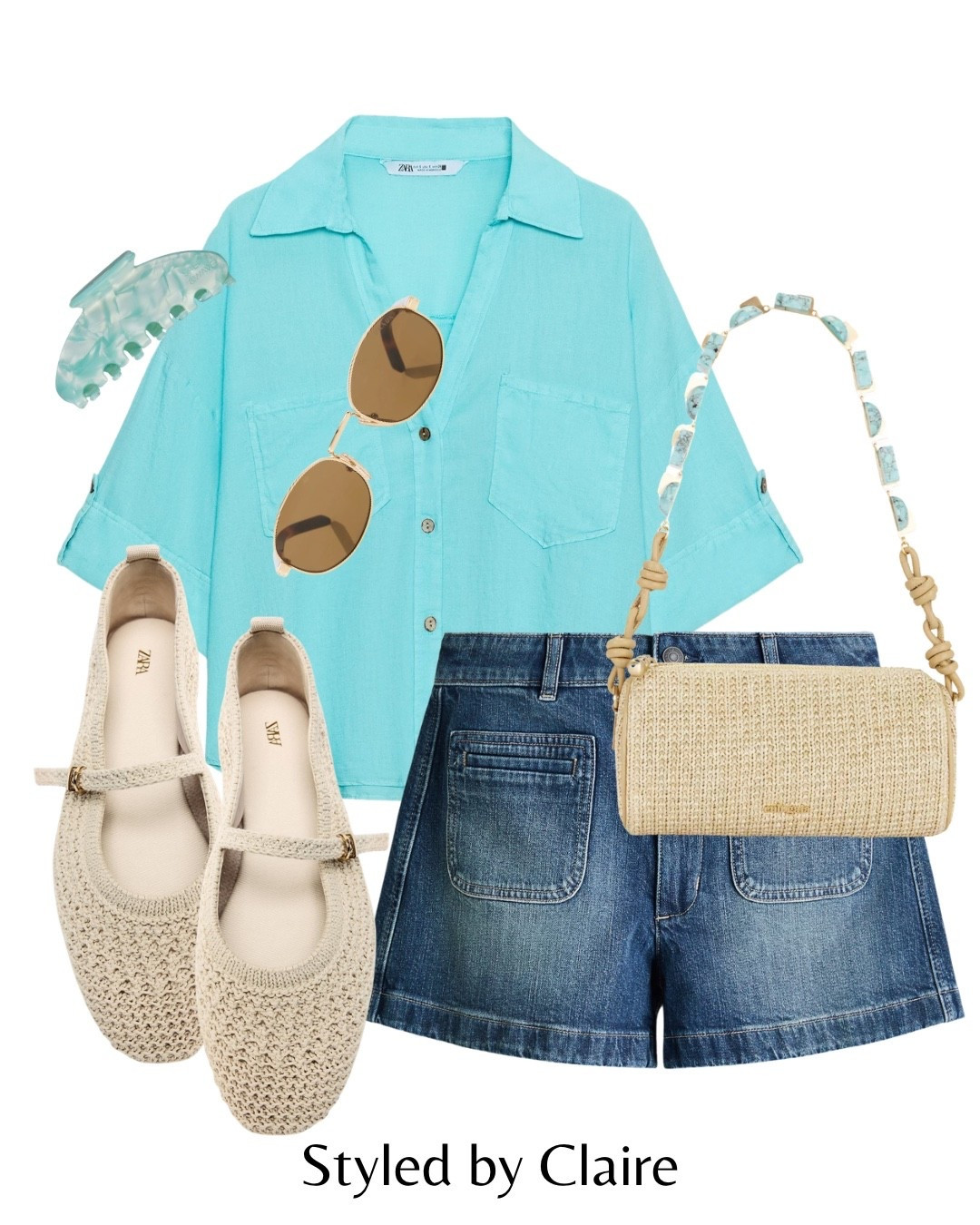 CUTE SHORTS🦋
Tags: new in Zara shirt turquoise blue short sleeve linen H&M denim pocket detail dark wash cult gaia shoulder bag crochet raffia braided ballet flats cream trending spring style ballerinas hair claw fashion inspired outfit ideas city break brunch capsule wardrobe elevated basics Dubai Ibiza Barcelona summer 

#LTKspring #LTKsummer #LTKstyletip
