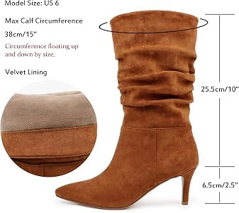 JOY IN LOVE Women's Low Heel Boots, Mid-Calf High Wrinkled Slouchy Boots | Amazon (US)