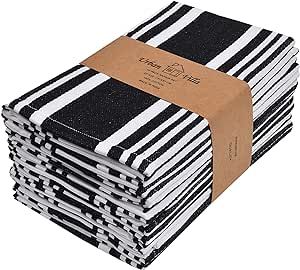 Urban Villa Dinner Napkins Trendy Stripes Cloth Napkins Set of 12 Black/White Color Dinner Napkin... | Amazon (US)