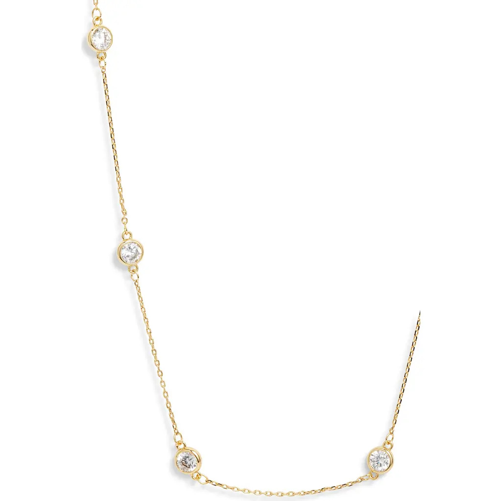 Nordstrom Bezel Cubic Zirconia Station Long Necklace in Clear- Gold at Nordstrom | Nordstrom