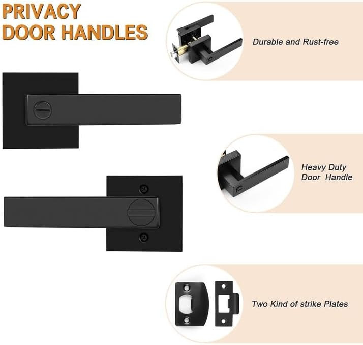 Probrico 8 Pack| Square Privacy Door Levers Locksets in Matte Black Finish, Bed/Bath Door Levers ... | Amazon (US)
