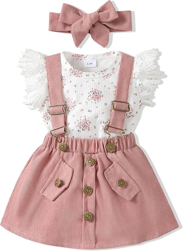 SODLON Newborn Baby Girl Clothes Outfits Gifts Romper Top Suspender Skirt Overalls Dress Outfits Set | Amazon (US)