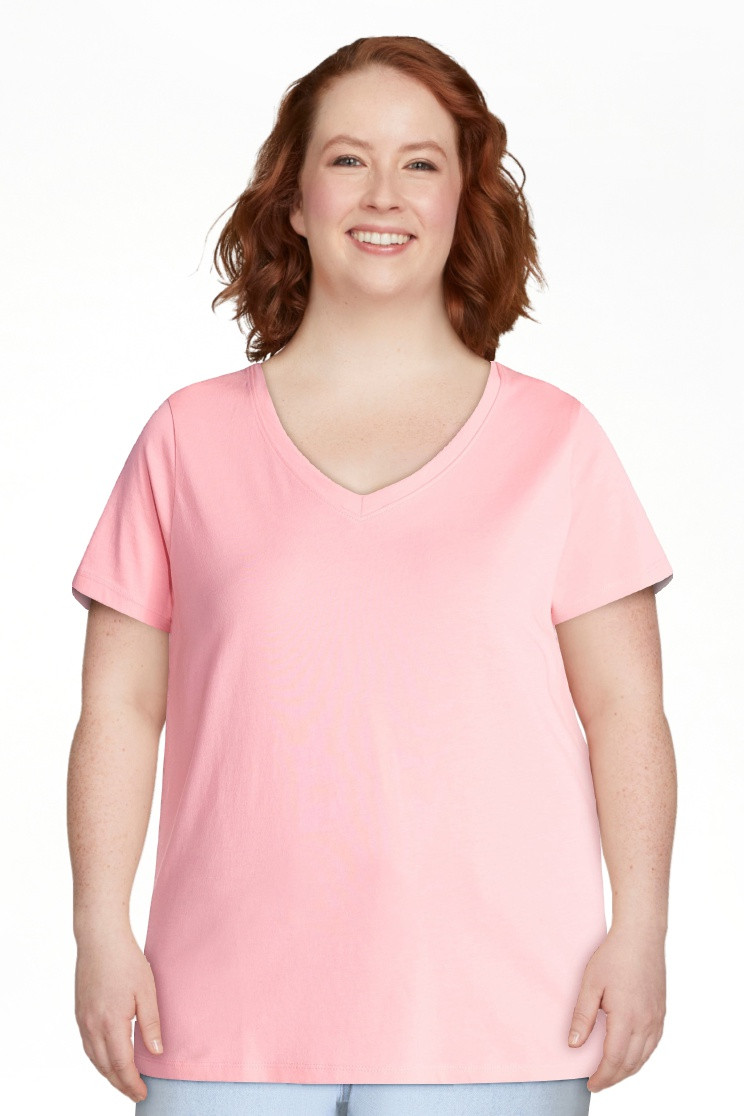 Time and Tru Women's Cotton V-Neck Tee with Short Sleeves, Sizes XS-XXXL | Walmart (US)