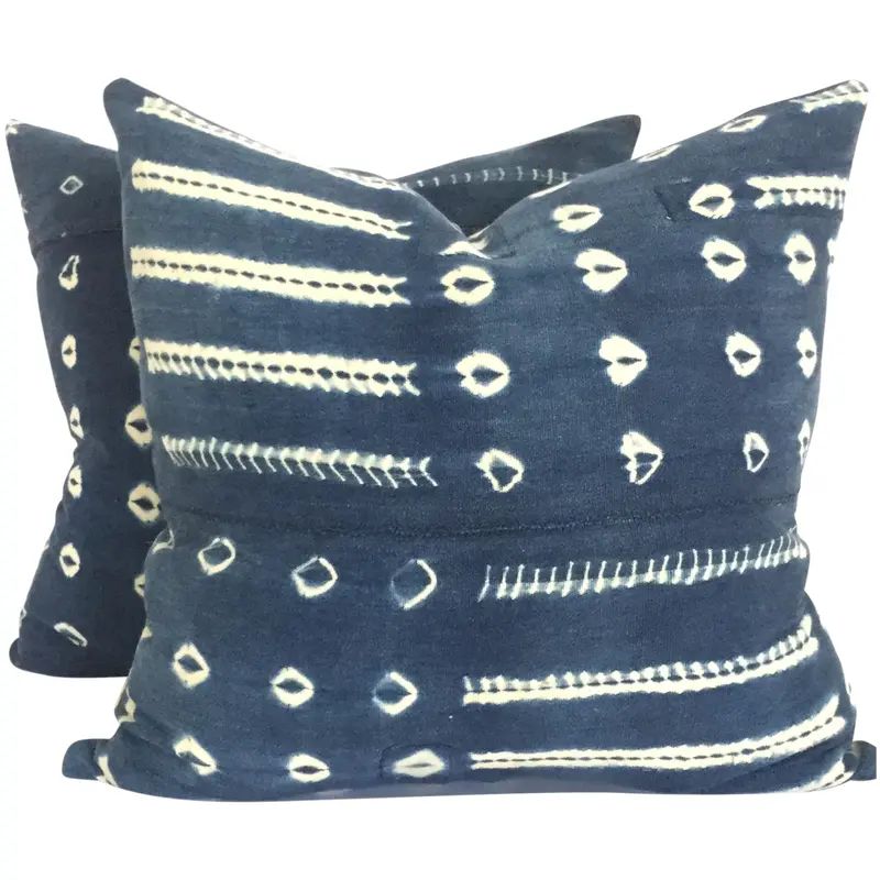 Vintage African Indigo Pillows -  Pair | Chairish