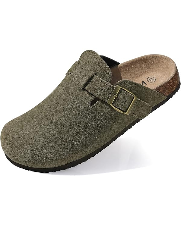 KIDMI Genuine Suede Clogs for Women Cork Footbed Sandals Leather Mules Potato Shoes with Arch Sup... | Amazon (US)