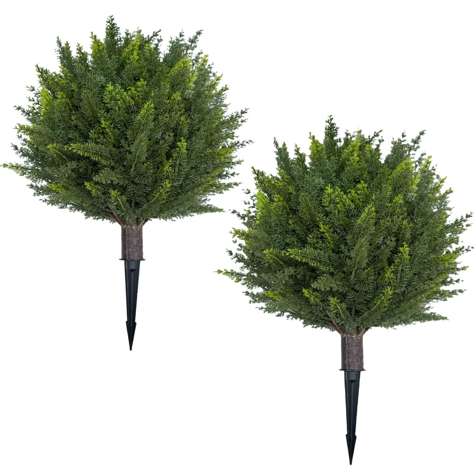 Der Rose 24 Inch Artificial Cedar Topiary Ball Trees Set of 2 Faux Cypress Plants with Ground Spike UV Resistant Artificial Bushes Front Porch Decor | Lowe's