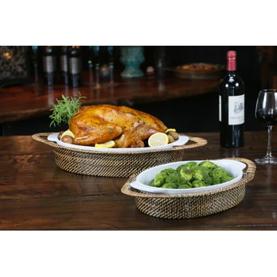 Oval Basket with Stoneware Casserole 4QT | Wayfair North America