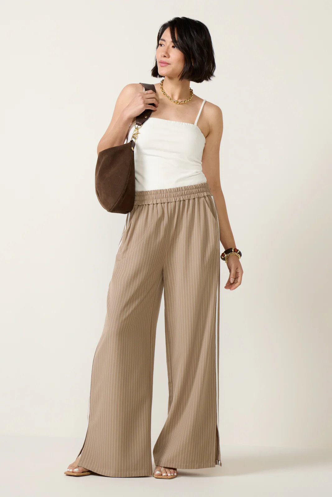EVEREVE Women's Petite Tala Track Pants, Size Medium, Tan | Evereve