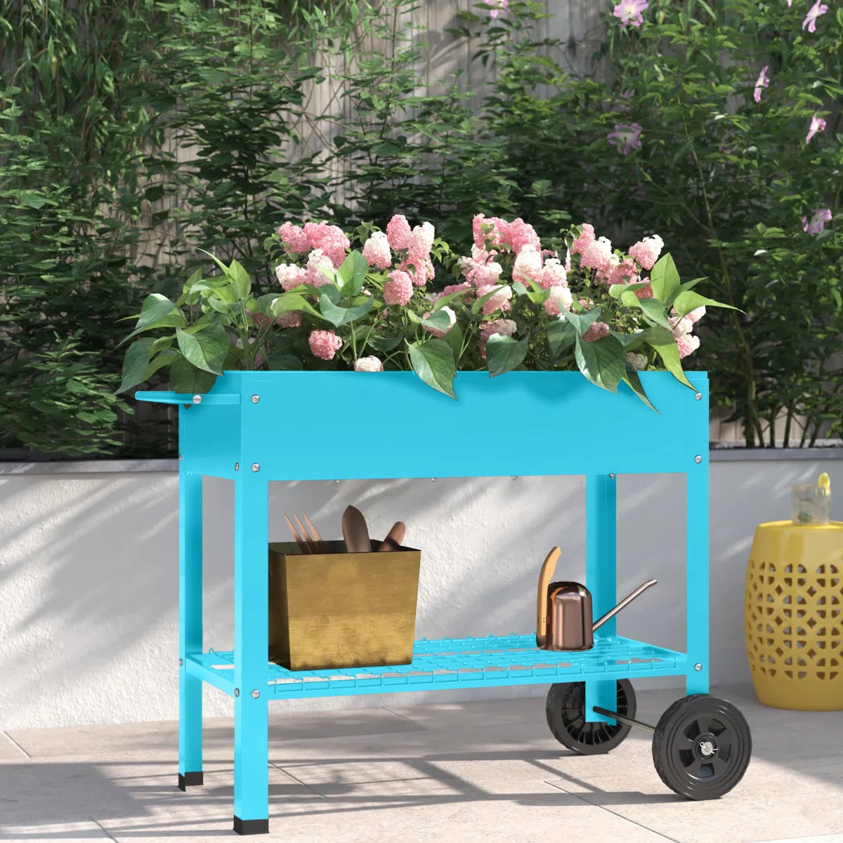 Leia Galvanized Steel Raised Garden Bed Cart with Wheels - Aqua | Wayfair North America