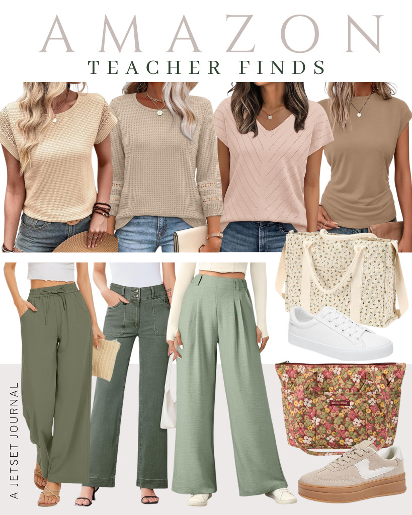 Looking for trendy Teacher outfit ideas? These great finds will brighten your day! You can pair this ¾ length sleeve shirt with Sidefeel’s wide-leg jeans and SERNIAL's tennis shoes. Don't forget about bags! I've selected some tote bags that can hold all your essentials. 

 #LTKSeasonal #LTKSaleAlert #LTKTravel