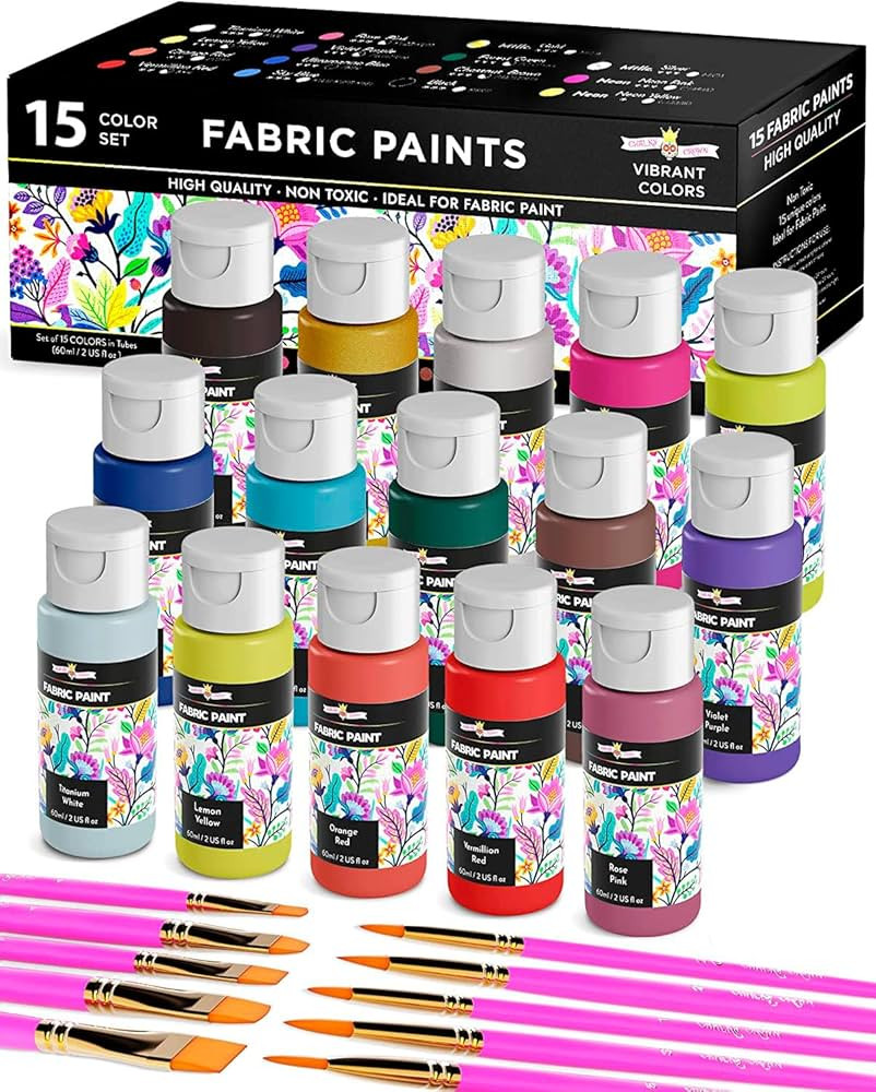 CHALKY CROWN Permanent Fabric Paint for Clothes, 15 Colors for Canvas, Textile, Fabric Paint Set ... | Amazon (US)