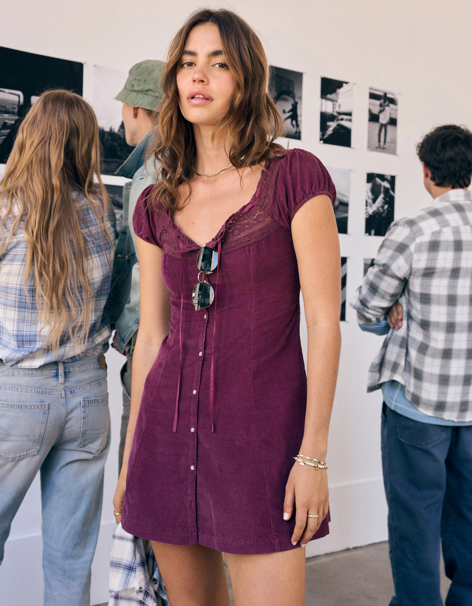 AE Corduroy Tie-Front Lace Mini Dress | American Eagle Outfitters (US & CA)