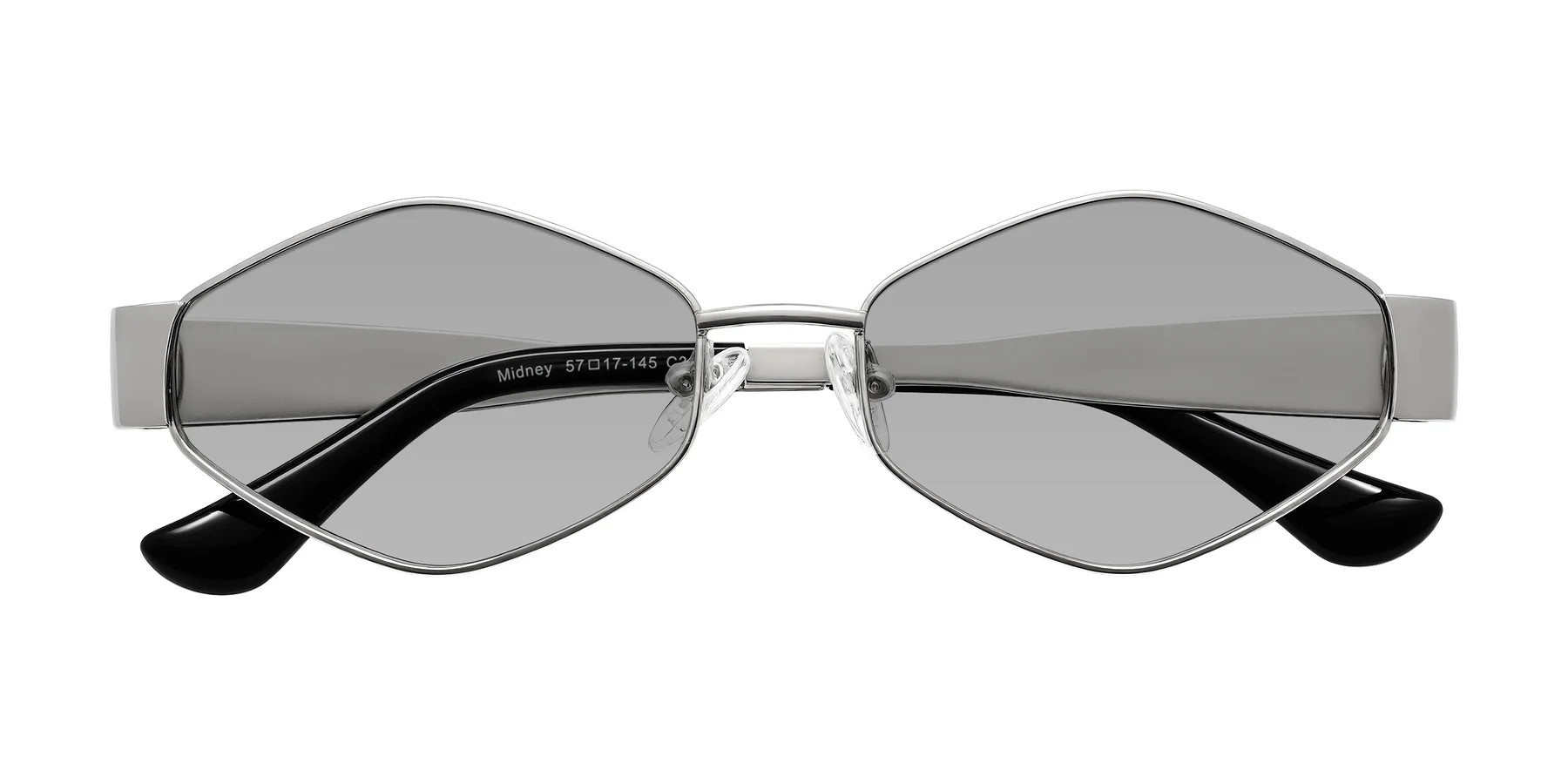 Silver Designer Metal Geometric Tinted Sunglasses with Light Gray Sunwear Lenses - Midney | Yesglasses