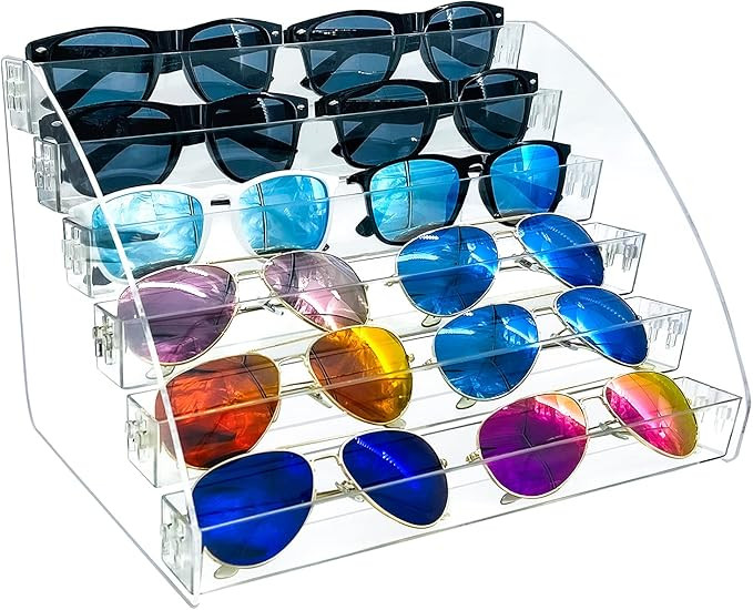 MineDecor 12 Piece Plastic Sunglasses Organizer Clear Eyeglasses Display Case 6 Tier Eyewear Stor... | Amazon (US)
