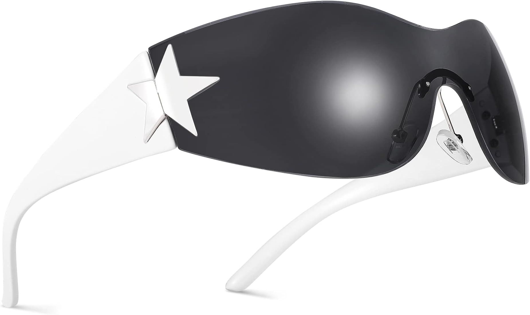 NULOOQ Rimless Star Y2K Sunglasses for Women Men Trendy Shield Wrap Around Sunglasses Oversized F... | Amazon (US)
