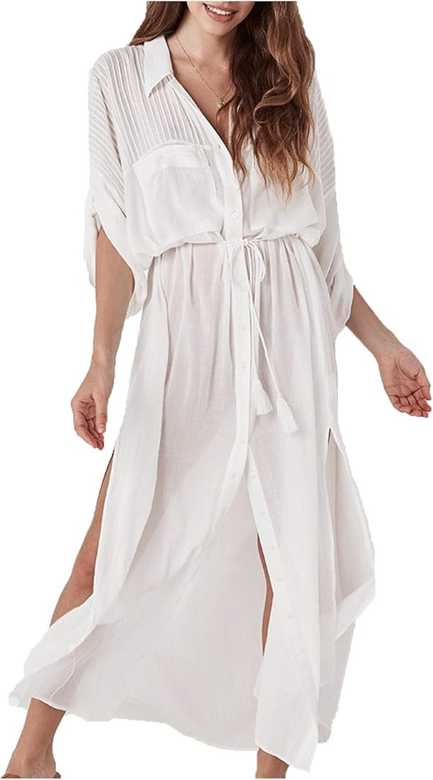 Wander Agio Womens Robe Skirt Long Dress Bikini Cover Up Beach Swimear Coverups Colours Printing ... | Amazon (US)