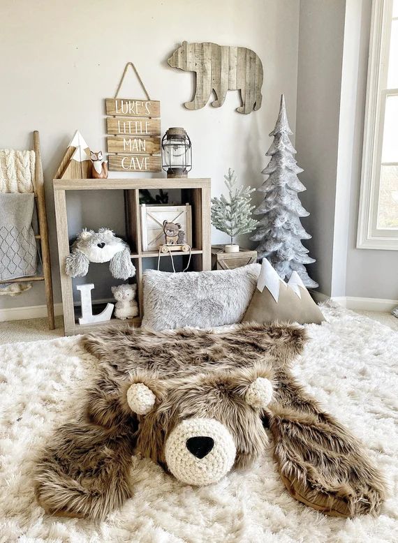 Regular size Cappuccino Grizzly Bear Rug |camping room, plush animal  |ClaraLoo | Etsy (US)