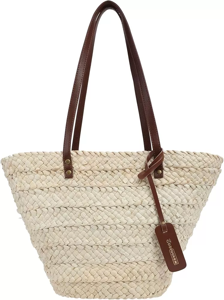 JOLLQUE Women's Handwoven Straw Beach Bag