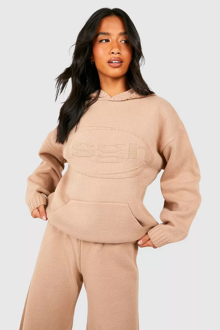 Petite Dsgn Embossed Knitted Hoodie | Boohoo.com (UK & IE)