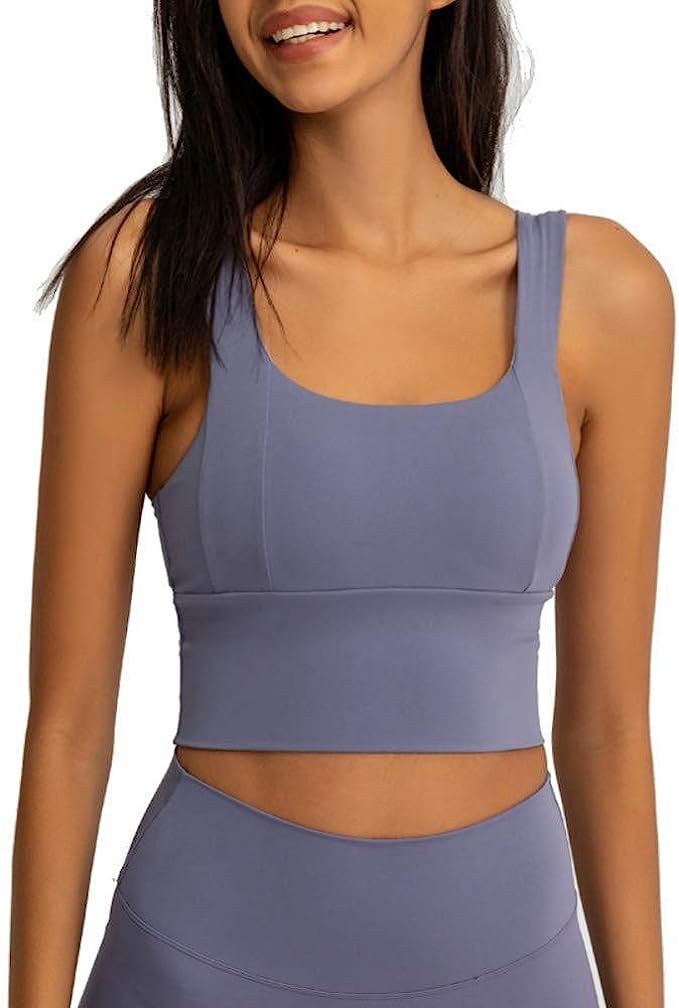 IHOT Workout Longline Padded Sports Bra Yoga Fitness Running Tank Tops Full-Support Crop Top for ... | Amazon (US)