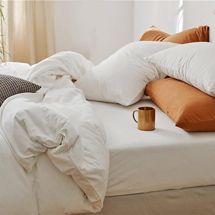 ETDIFFE White Queen Size Comforter, 3 Piece Aesthetic Modern Bedding Set - Soft & Lightweight All... | Amazon (US)