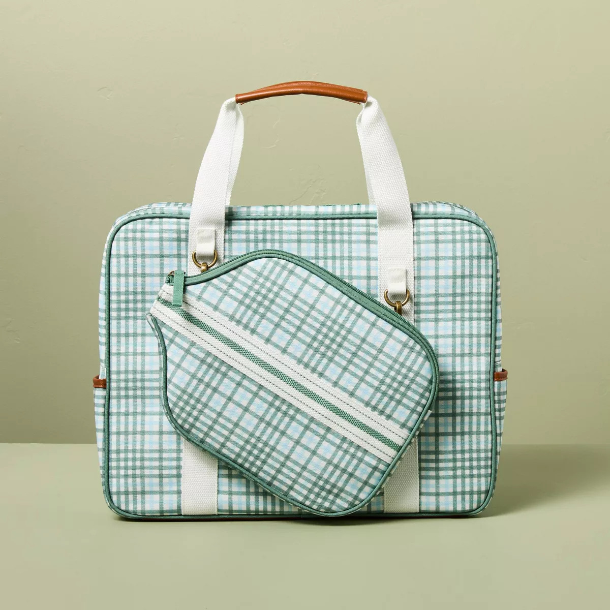 Plaid Pickleball Bag & Paddle Cover Set Green/Blue - Hearth & Hand™ with Magnolia | Target