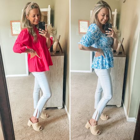 Mother’s Day outfit inspo, vacation outfit, work outfit, teacher outfit, white jeans 

Both tops fit TTS/generous, wearing a small in the pink & XS in the blue (can stick tts or size down) 

Jeans, size 4, TTS/extra high waisted 

Shoes, size 7, TTS & so comfy! 



#LTKsalealert #LTKshoecrush #LTKstyletip