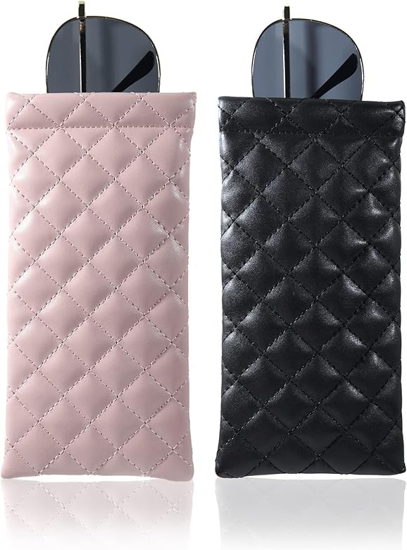 Squeeze Top Sunglass Pouch - Portable Sunglass Organizer Pouch Bags Soft PU Leather Glasses 2 Pack | Amazon (US)