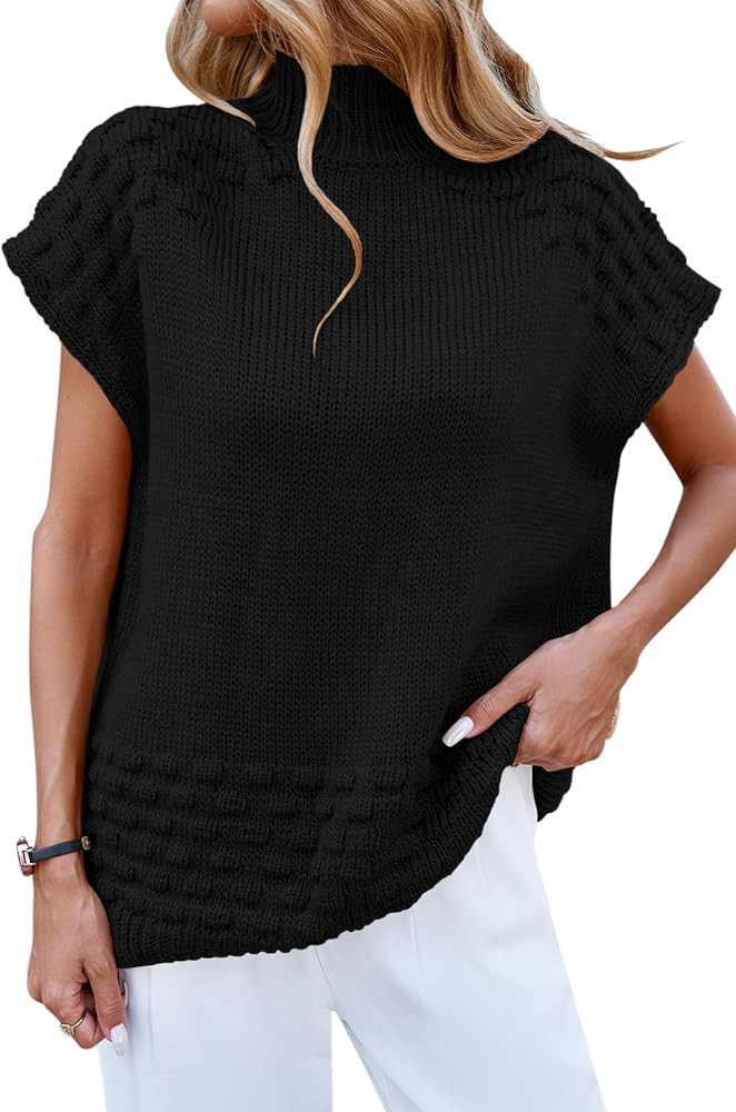 Cakulo Womens Oversized Sweater Vest Short Sleeve Mock Neck Fall Outfits Sleeveless Pullover Swea... | Amazon (US)