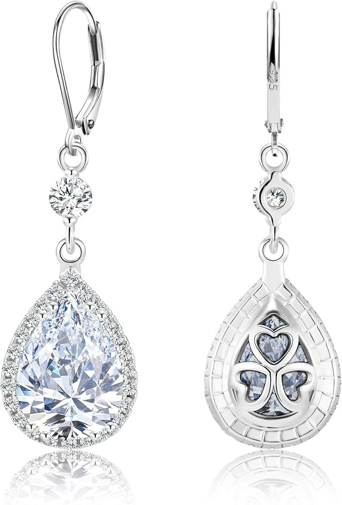 925 Sterling Silver Teardrop Dangle Earrings for Women, ALEXCRAFT Wedding Earring for Brides Emer... | Amazon (US)
