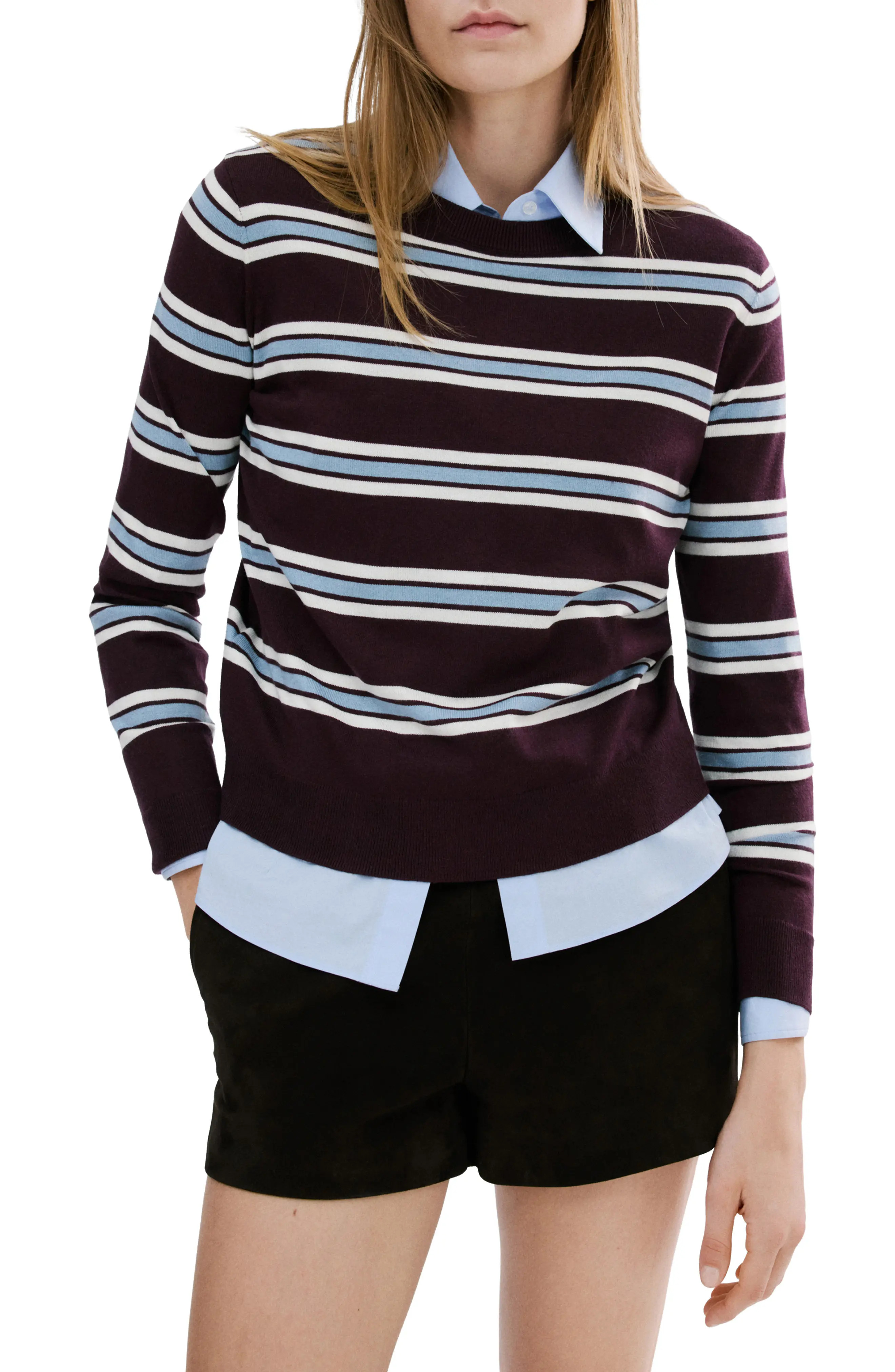 MANGO Stripe Crewneck Sweater in Maroon at Nordstrom, Size X-Small | Nordstrom