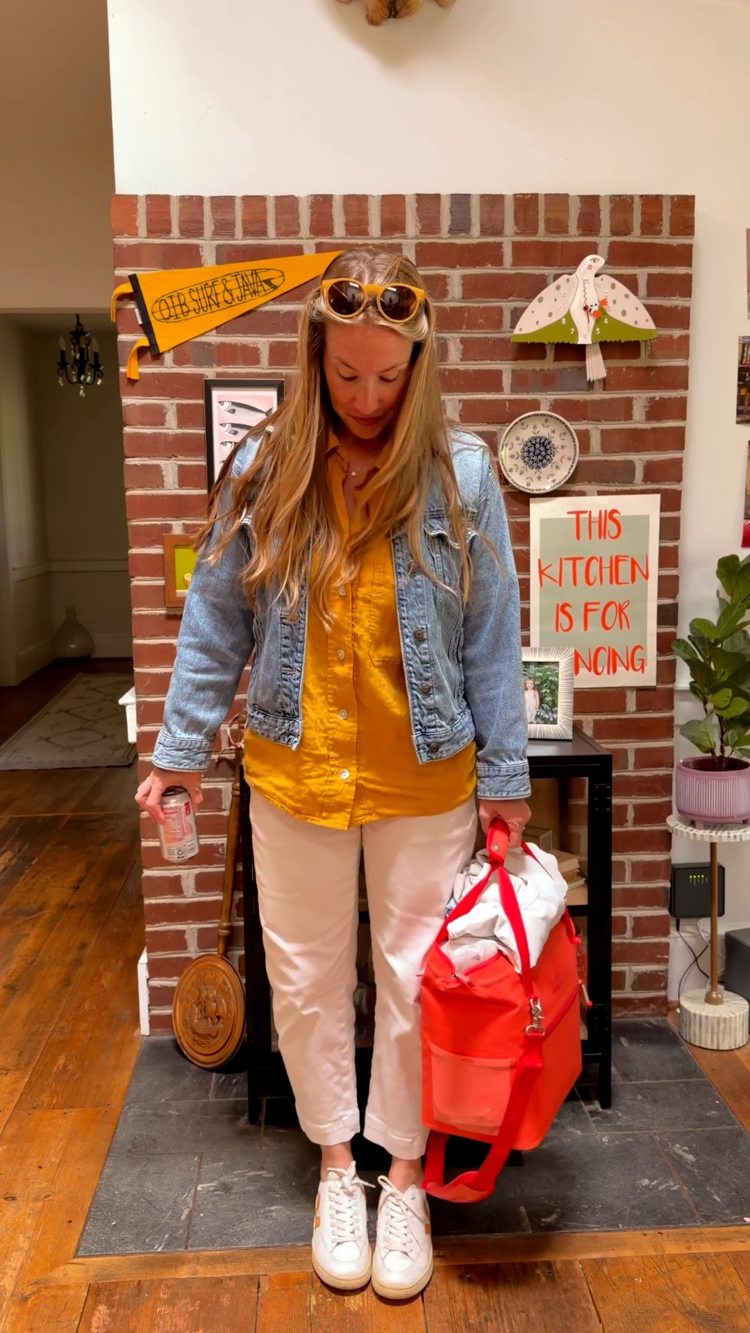 Linen top 
Banana republic chinos
Denim jacket 

#LTKmomlife #LTKMothersDay #LTKootd
