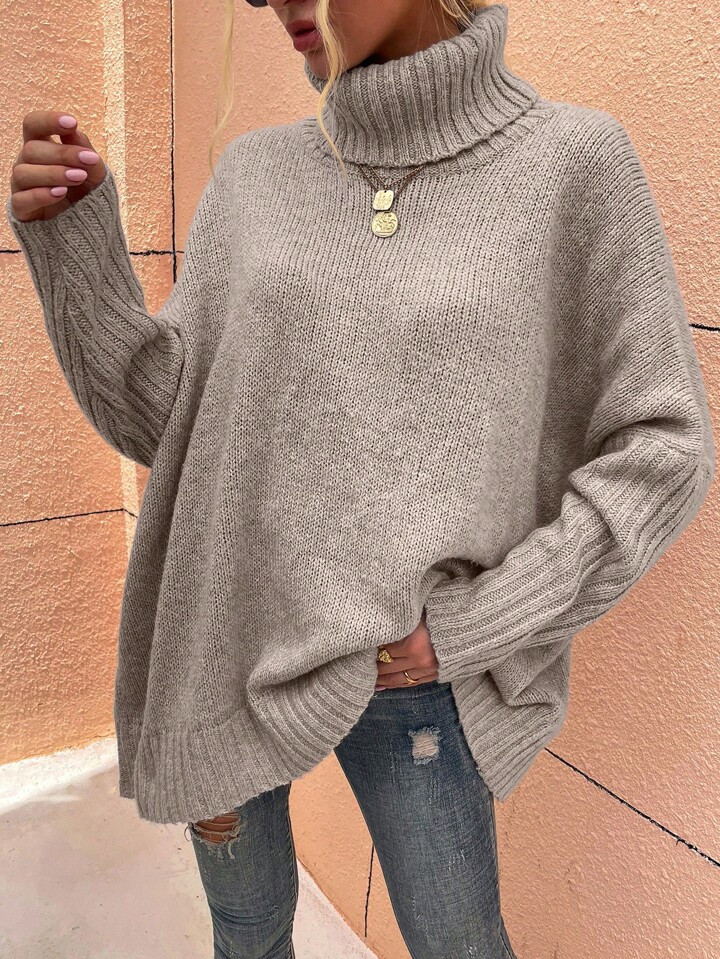 Turtle Neck Loose Sweater  | SHEIN