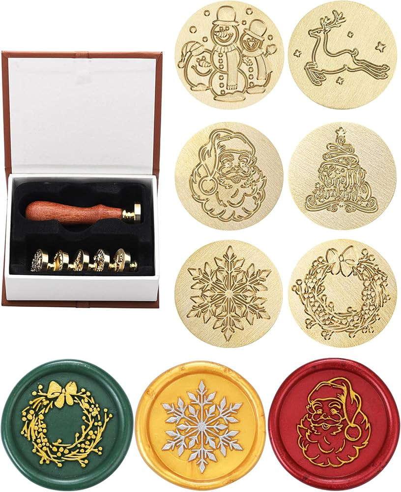 Yoption Christmas Wax Seal Stamp Gift Box Kit, 6pcs Merry Christmas Sealing Wax Stamp Heads with ... | Amazon (US)