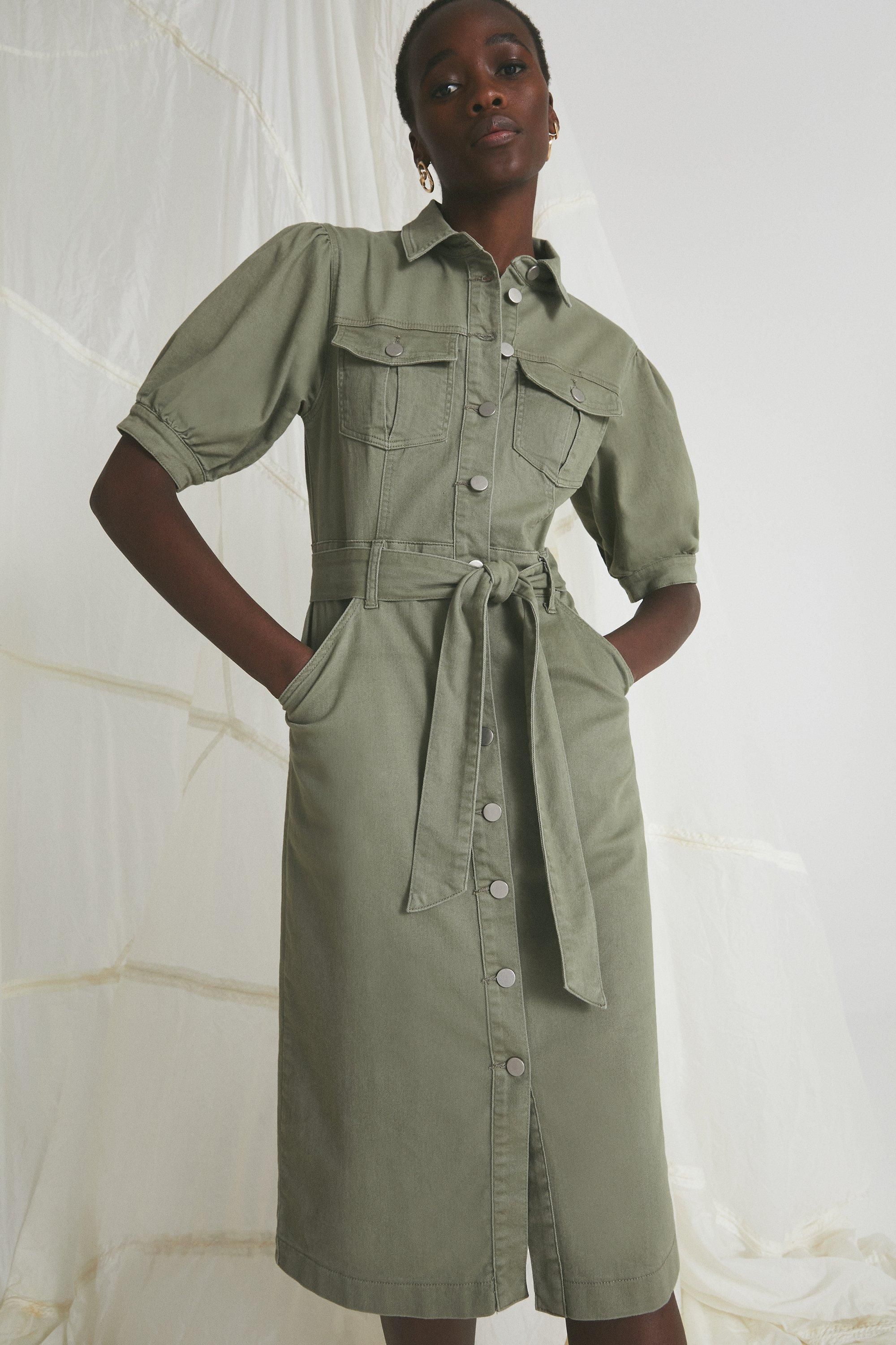 Twill Belted Midi Dress | Warehouse UK & IE