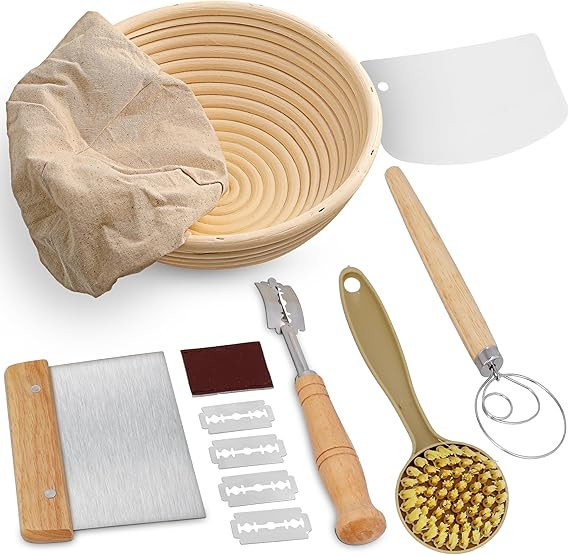 Swice Bread Proofing Basket, Round 9-Inch Banneton Sourdough Starter Kit with Lame, Dough Scraper... | Amazon (US)