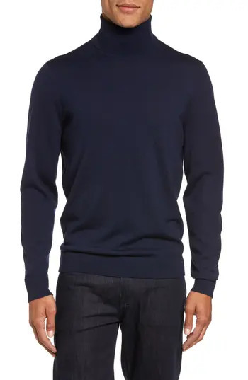 Men's Nordstrom Men's Shop Merino Wool Turtleneck Sweater, Size Small - Blue | Nordstrom
