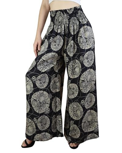 Boho Pants Palazzo Pants for Women with Pockets| Wide Leg high Waisted Flowy Pants for Women | Summer, Cruise, Vacation Rose Black | Amazon (US)