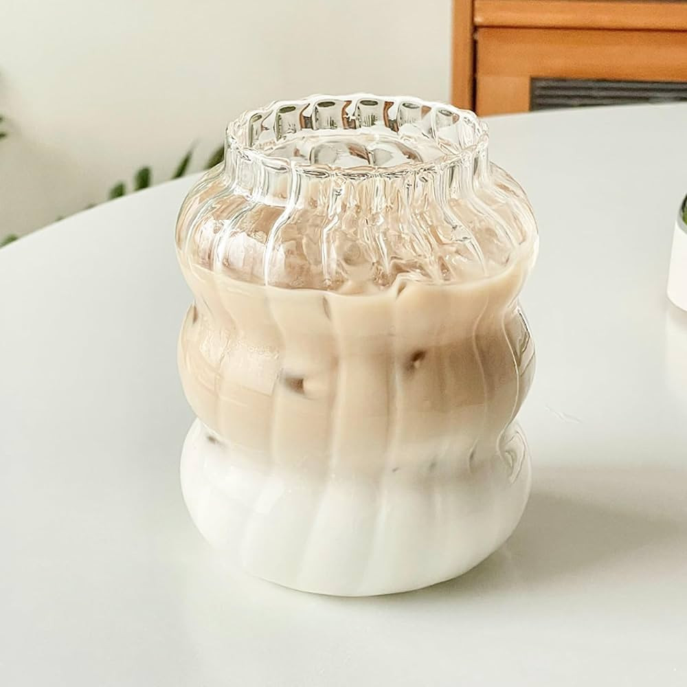 Ribbed Glassware Water Tumbler with Metal Spoon (Big Stripes Mouth) | Amazon (US)