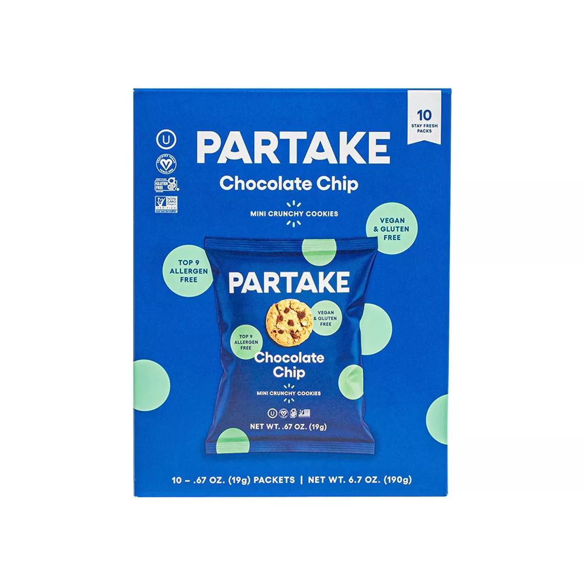Partake Crunchy Mini Chocolate Chip Cookie Snack Packs - 6.7oz/10ct | Target